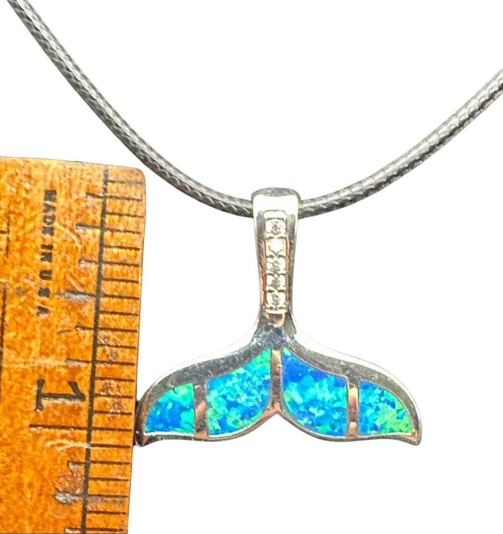 Mermaid tail lab blue opal pendant with CZ in bail